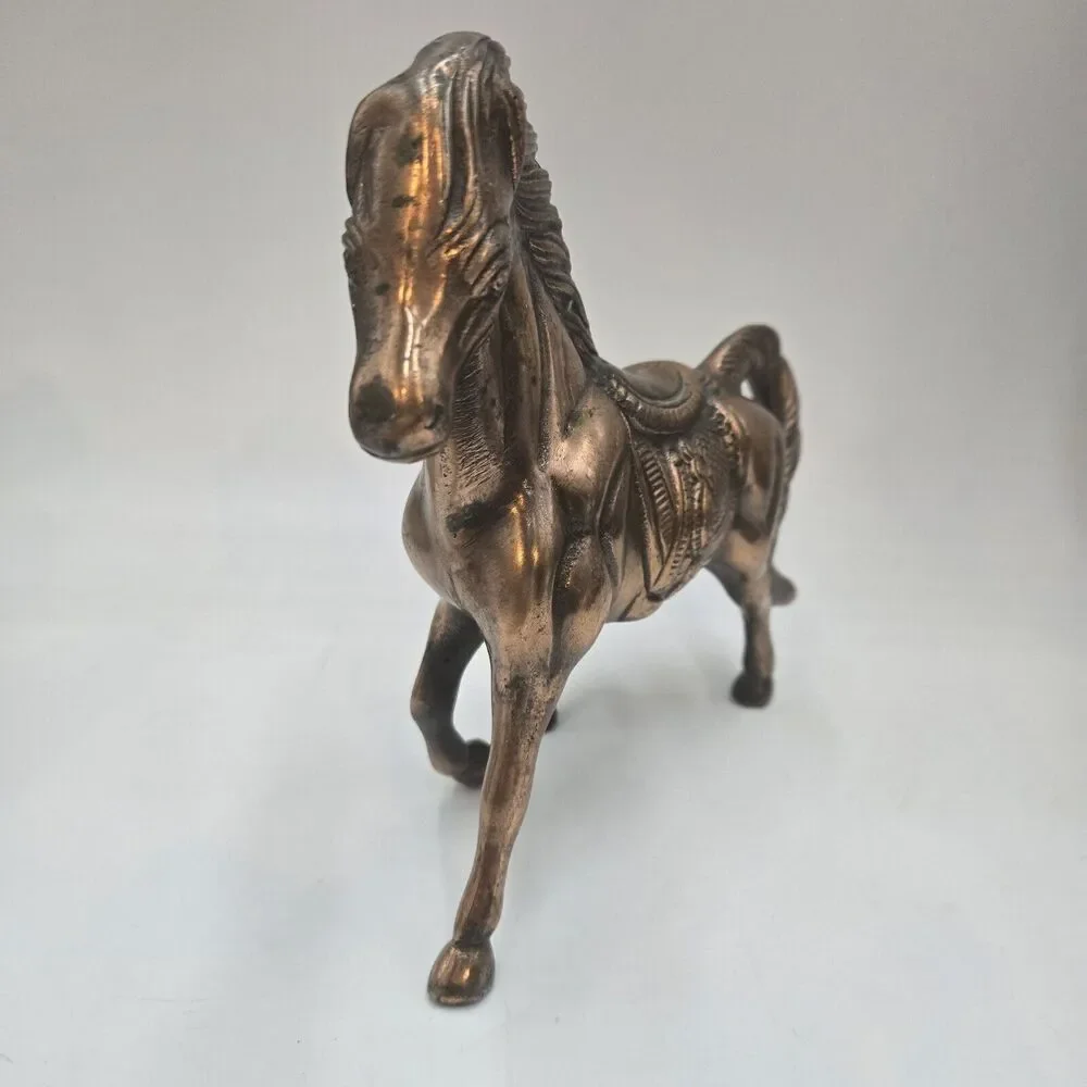 Vintage Copper Finish Cast Pot Metal Running Horse Sculpture Statue